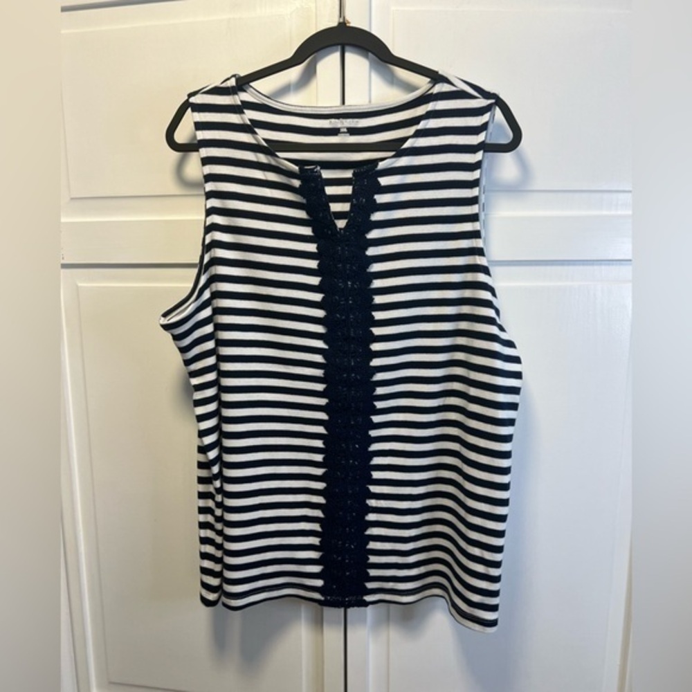 NWT Kim Rogers Navy and White Striped Tank Top Size Women’s XXL